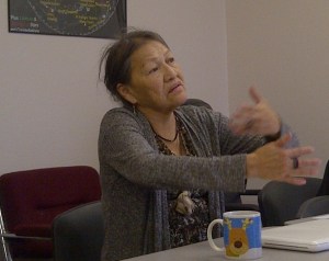 The Late Rosalie Little Thunder makes a point during a recent discussion about Lakota Language and Culture.